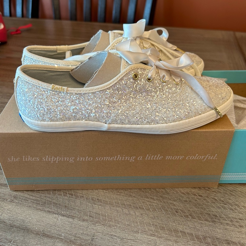 Kate Spade Keds- Size 8 - Glitter Cream. Brand New!!